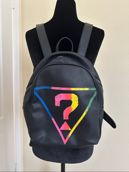 Guess Handbags - Black faux leather GUESS Backpack with Rainbow Question Mark Graphic